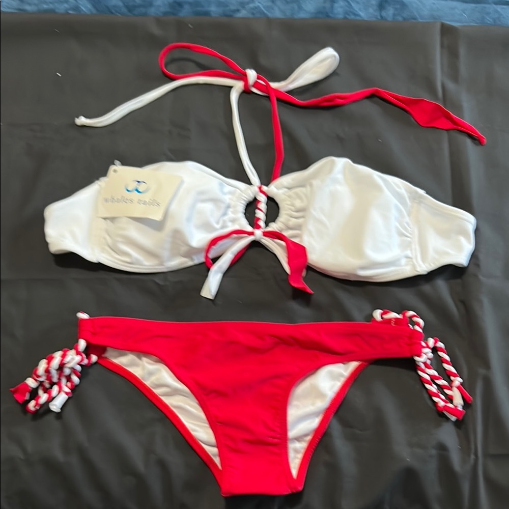 Red and White Bikini Set